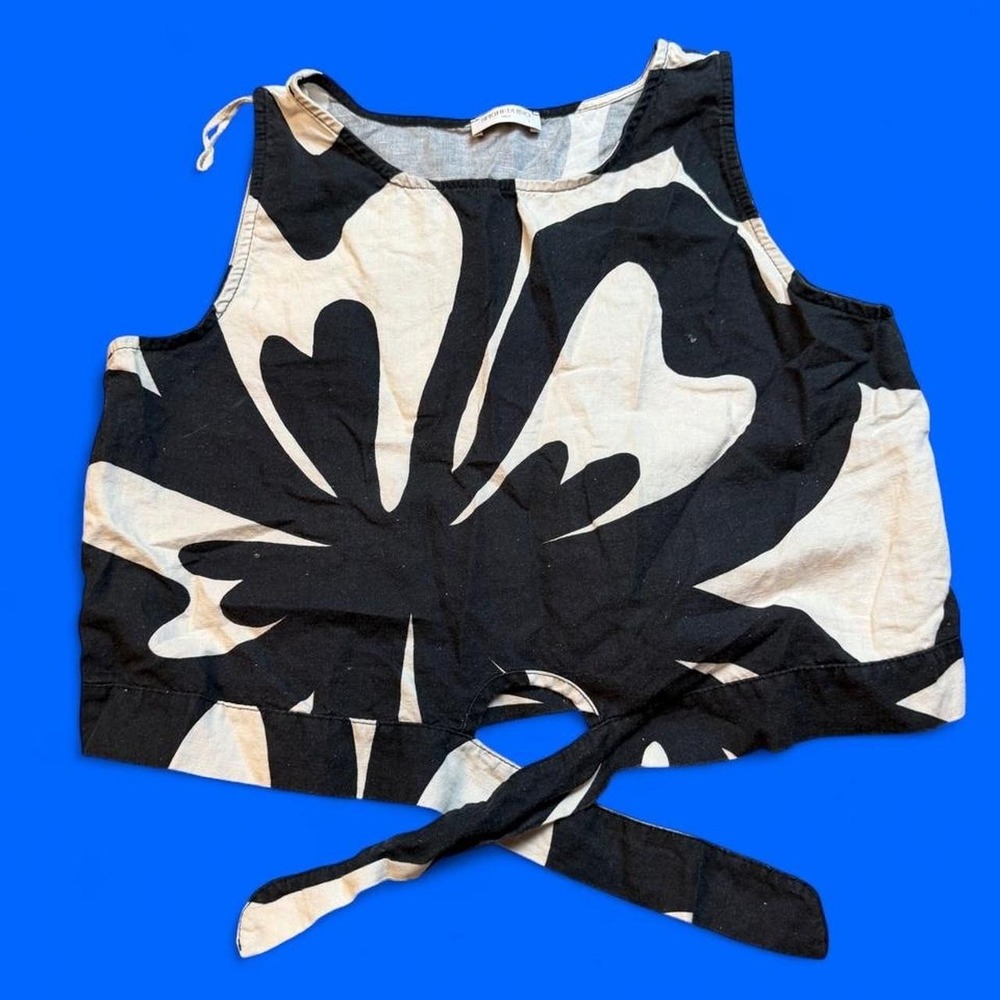 Spighe Di Lino tie crop black white linen blend Women large top Italy